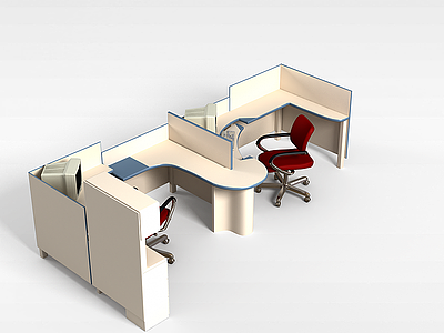 3d员工桌椅组合模型