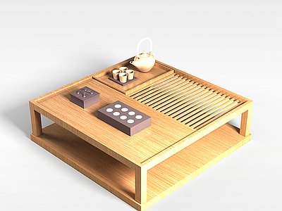 客厅实木茶桌模型3d模型