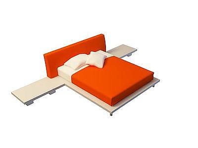 3d橘色双人床免费模型