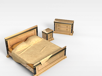 3d高档实木大床模型