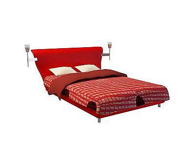 3d红色大床免费模型