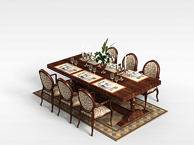 木质餐桌椅组合模型3d模型