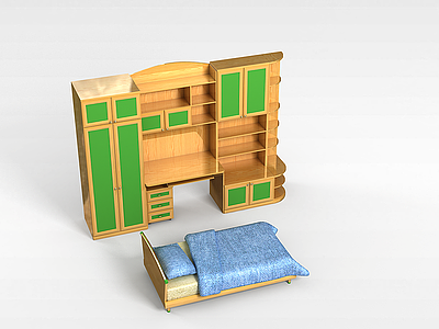 3d木质单人床模型