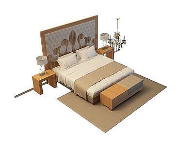 3d实木双人床免费模型