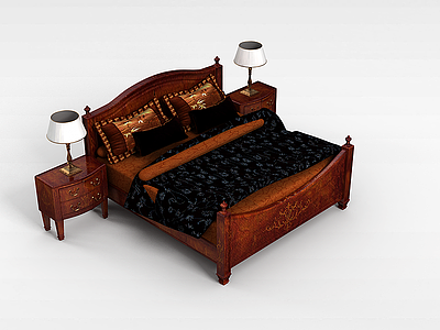 中式床模型3d模型