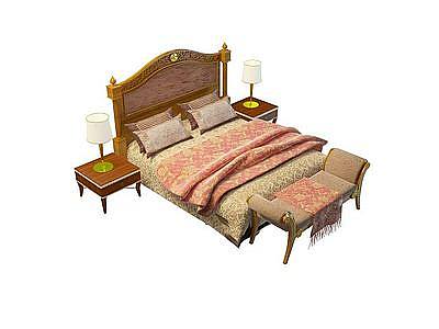 3d金色双人床免费模型
