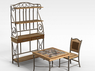 3d田园式桌椅组合模型