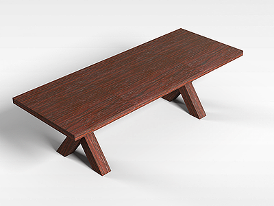 棕色实木餐桌模型3d模型