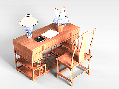 3d书房古典桌椅模型
