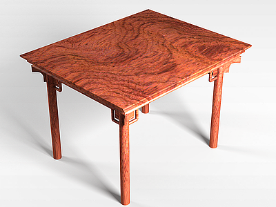 3d木纹中式实木桌模型