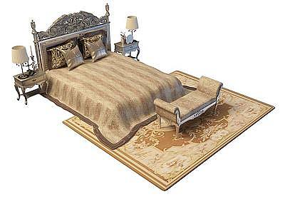 3d精美欧式风格双人床免费模型
