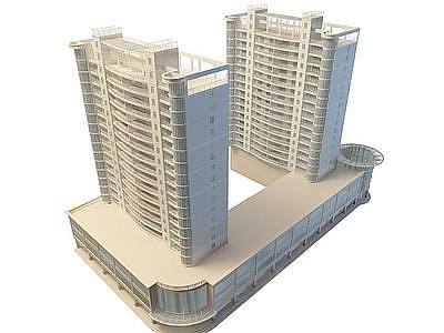 3d双子座商业楼模型