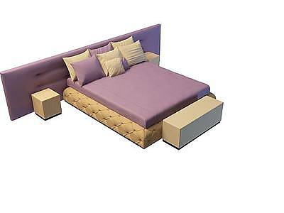 3d紫色双人床免费模型