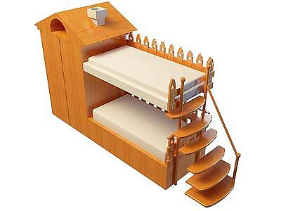 3d实木高低床免费模型
