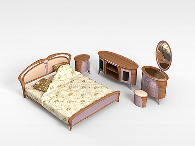 3d实木双人床模型