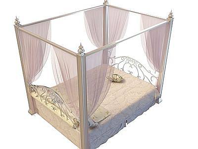 3d欧式纱幔双人床免费模型