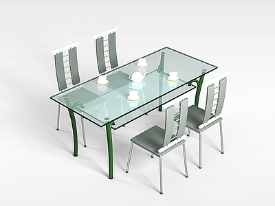 3d简约餐桌椅组合模型