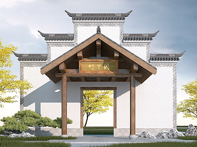 中式门头门厅模型3d模型