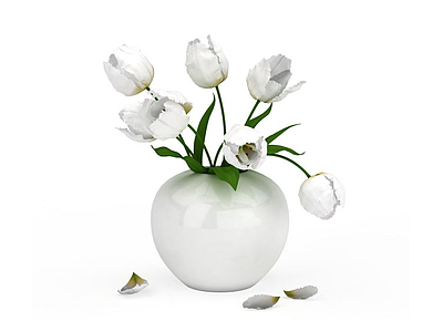 3d白色鲜花盆景免费模型