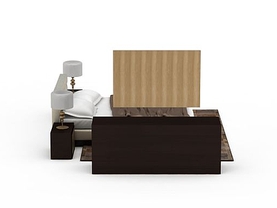 3d白色实木床免费模型