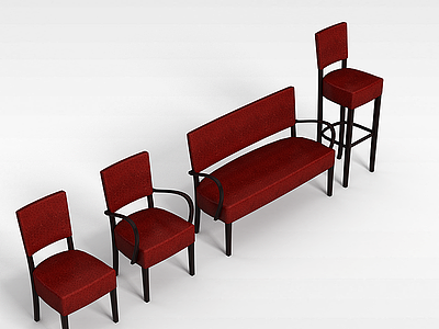 3d酒红色椅子模型