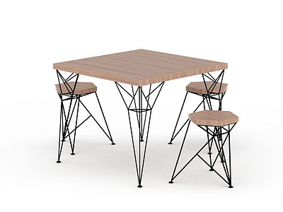 3d简约实木桌椅模型