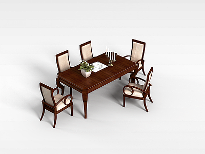 仿古实木桌椅模型3d模型