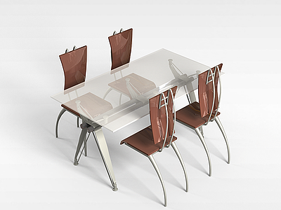 钢化玻璃餐桌椅模型3d模型