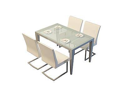3d白色桌椅组合免费模型