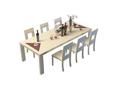 多人条形餐桌模型3d模型