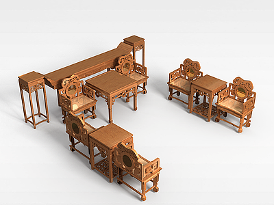3d仿古中式桌椅模型