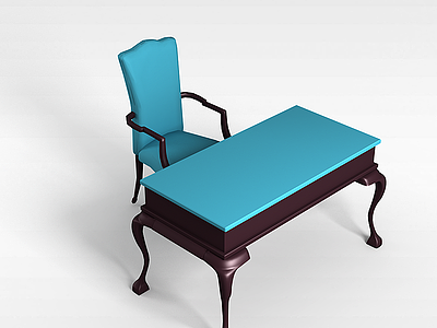 3d美式书房桌椅模型