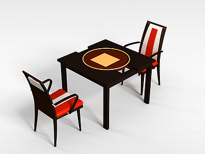3d中式双人餐桌椅模型