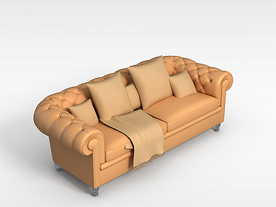 欧式拉扣双人沙发模型3d模型