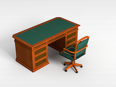 实木办公桌椅模型3d模型