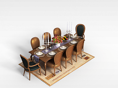3d法式餐桌椅组合模型