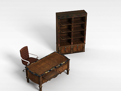 欧式办公室桌椅模型3d模型