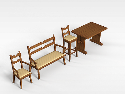 3d实木桌椅组合模型