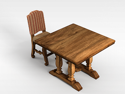 3d实木田园桌椅模型