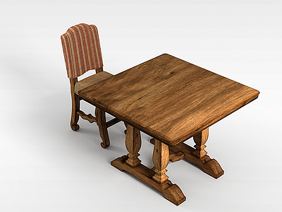 3d户外实木桌椅模型