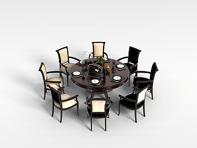 圆形多人餐桌模型3d模型