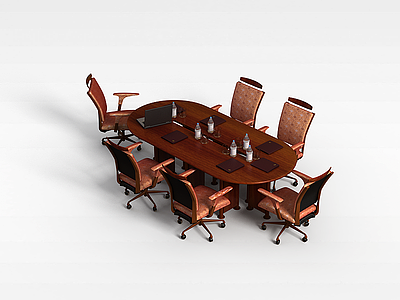小型会议桌椅组合模型3d模型