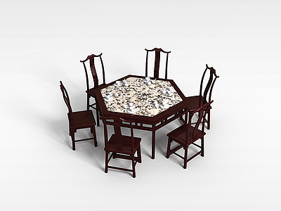 中式餐桌椅组合模型3d模型