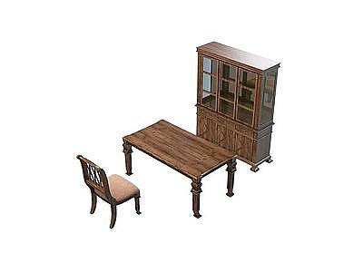 3d实木书房桌椅免费模型