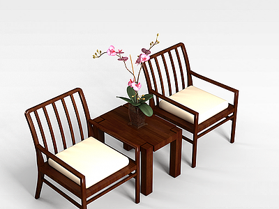 3d中式商务桌椅模型
