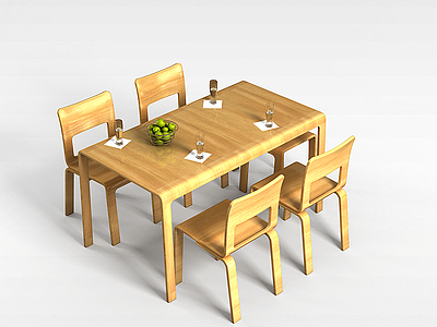 4人实木桌椅组合模型3d模型