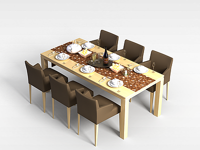 3d长方形餐桌椅模型