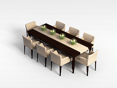 3d长方形桌椅组合模型