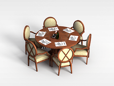 3d6人桌椅组合模型