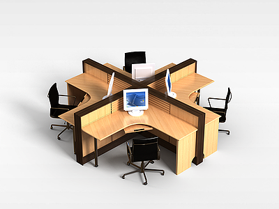 3d十字办公桌椅模型
